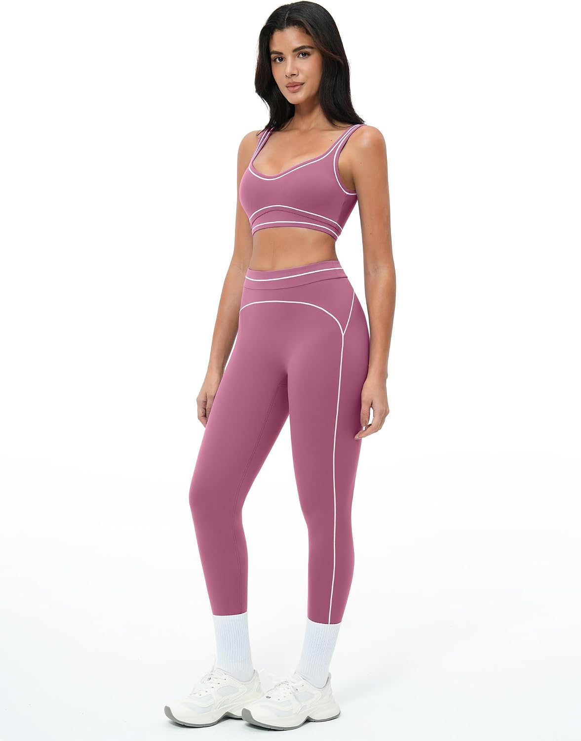 Women 2 Piece Workout U Back Color Block Sports Bra High Waist Tummy Control Active Leggings Yoga Pilates Outfits