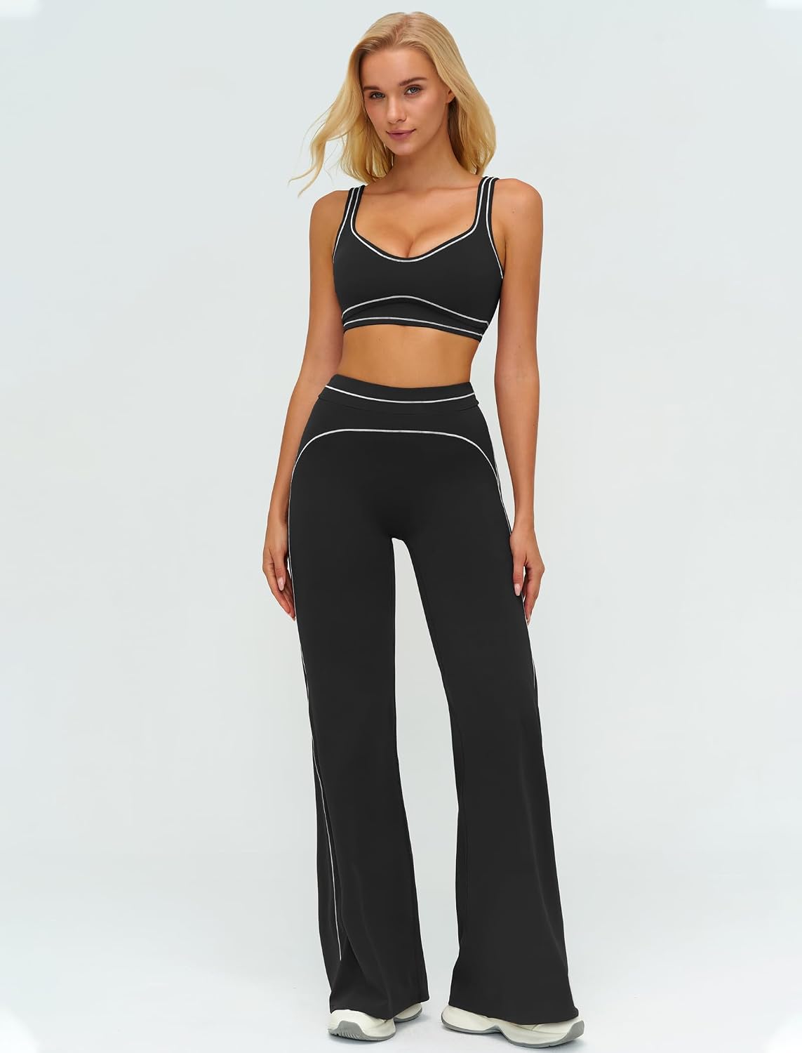 Women 2 Piece Workout U Back Color Block Sports Bra High Waist Tummy Control Active Leggings Yoga Pilates Outfits