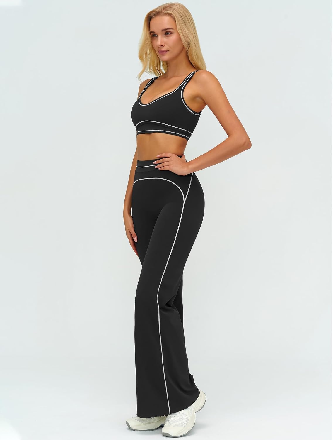 Women 2 Piece Workout U Back Color Block Sports Bra High Waist Tummy Control Active Leggings Yoga Pilates Outfits