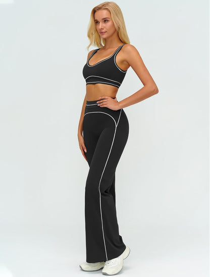 Women 2 Piece Workout U Back Color Block Sports Bra High Waist Tummy Control Active Leggings Yoga Pilates Outfits