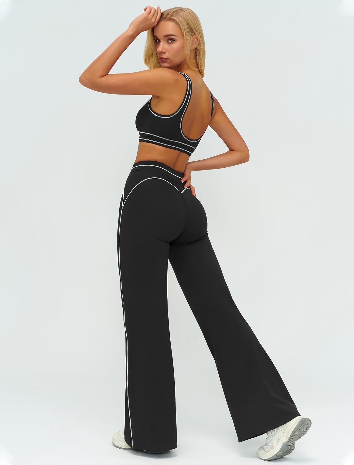 Women 2 Piece Workout U Back Color Block Sports Bra High Waist Tummy Control Active Leggings Yoga Pilates Outfits