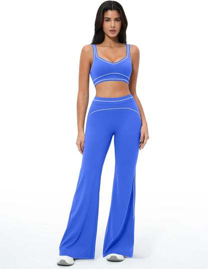 Women 2 Piece Workout U Back Color Block Sports Bra High Waist Tummy Control Active Leggings Yoga Pilates Outfits