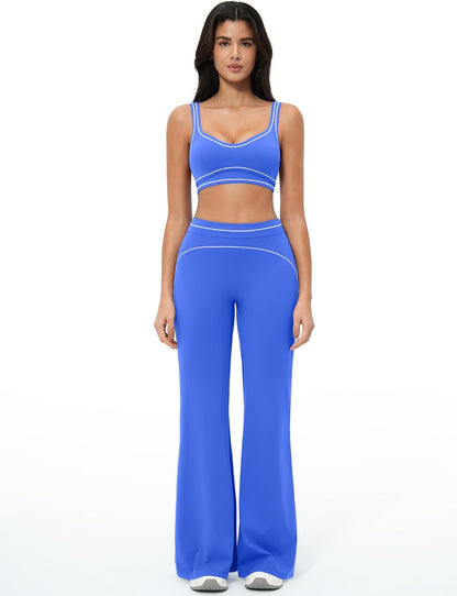 Women 2 Piece Workout U Back Color Block Sports Bra High Waist Tummy Control Active Leggings Yoga Pilates Outfits