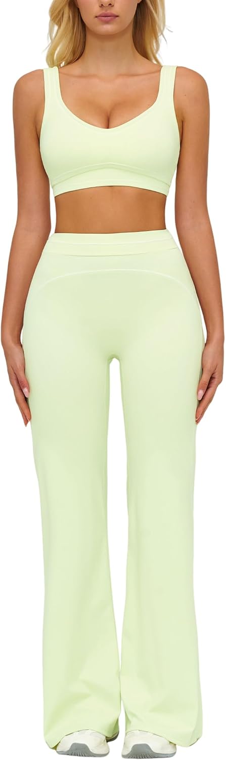 Women 2 Piece Workout U Back Color Block Sports Bra High Waist Tummy Control Active Leggings Yoga Pilates Outfits