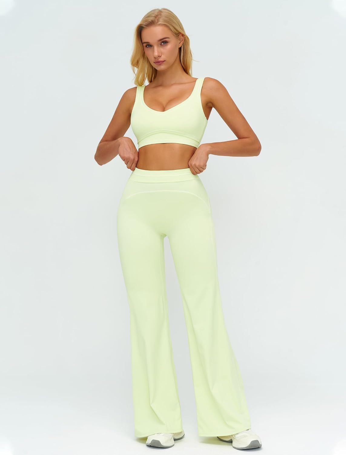 Women 2 Piece Workout U Back Color Block Sports Bra High Waist Tummy Control Active Leggings Yoga Pilates Outfits