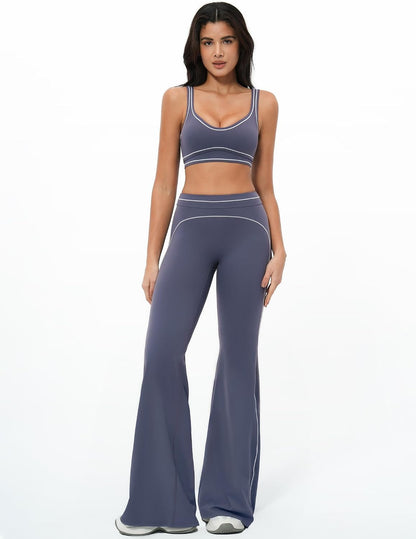 Women 2 Piece Workout U Back Color Block Sports Bra High Waist Tummy Control Active Leggings Yoga Pilates Outfits