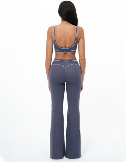 Women 2 Piece Workout U Back Color Block Sports Bra High Waist Tummy Control Active Leggings Yoga Pilates Outfits