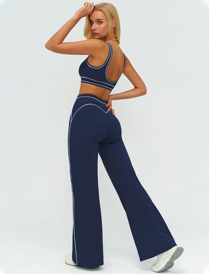 Women 2 Piece Workout U Back Color Block Sports Bra High Waist Tummy Control Active Leggings Yoga Pilates Outfits