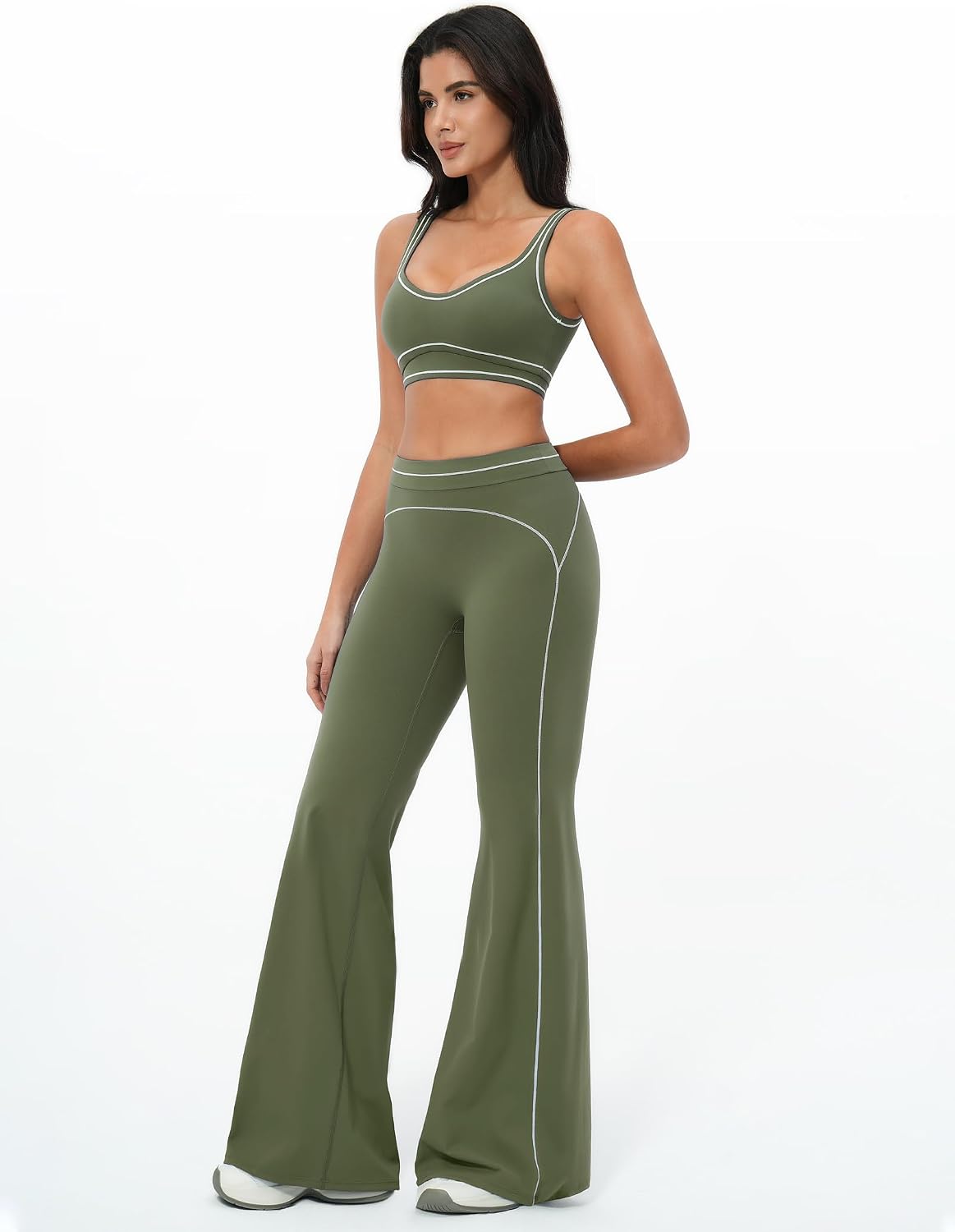 Women 2 Piece Workout U Back Color Block Sports Bra High Waist Tummy Control Active Leggings Yoga Pilates Outfits
