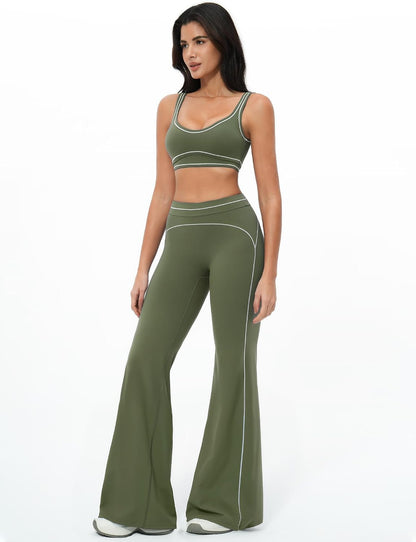 Women 2 Piece Workout U Back Color Block Sports Bra High Waist Tummy Control Active Leggings Yoga Pilates Outfits