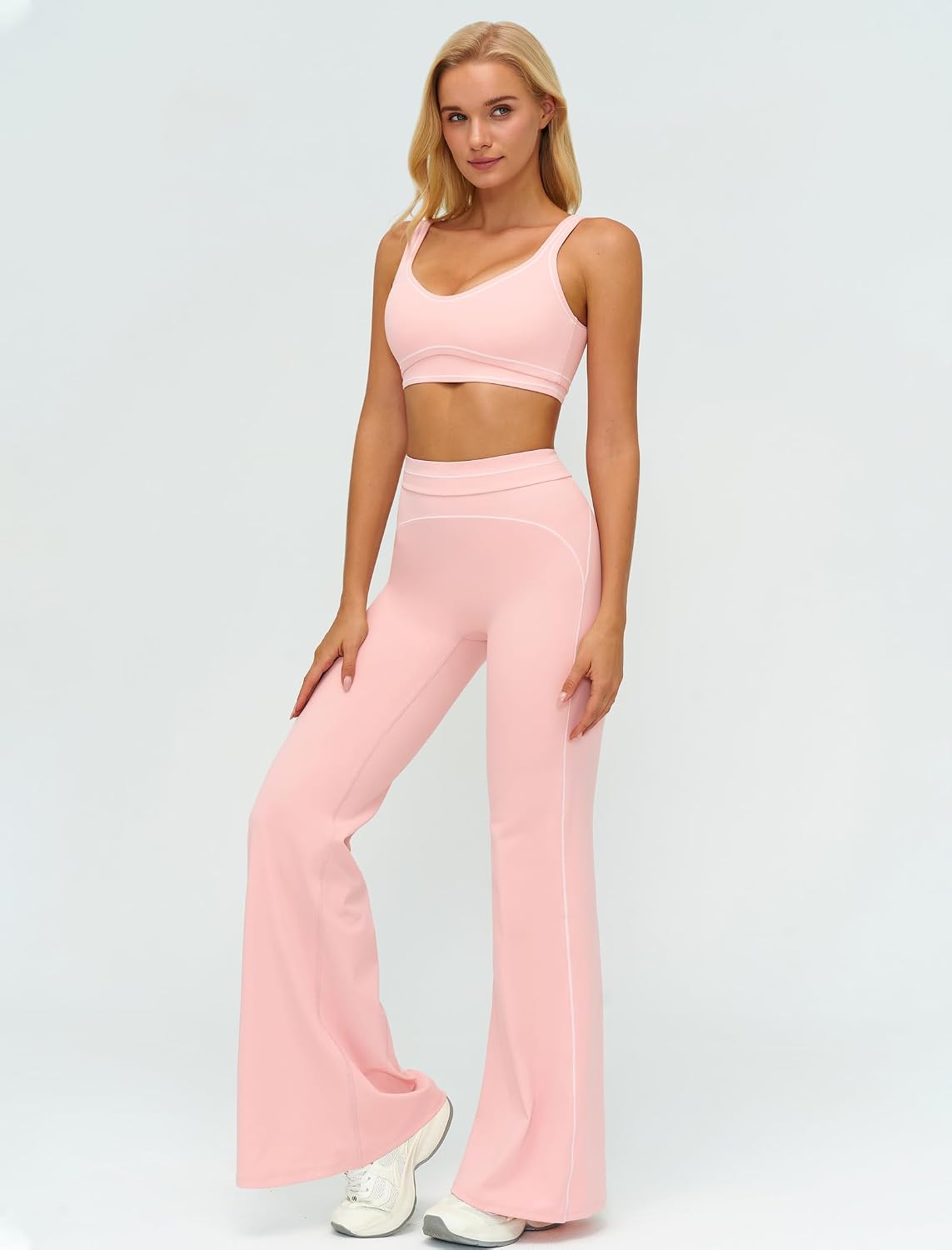 Women 2 Piece Workout U Back Color Block Sports Bra High Waist Tummy Control Active Leggings Yoga Pilates Outfits