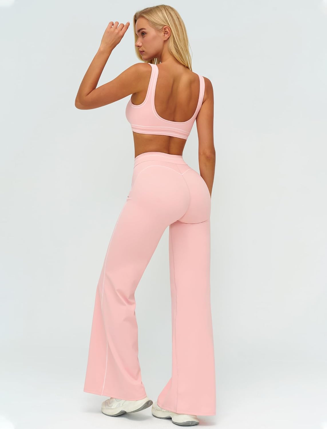 Women 2 Piece Workout U Back Color Block Sports Bra High Waist Tummy Control Active Leggings Yoga Pilates Outfits