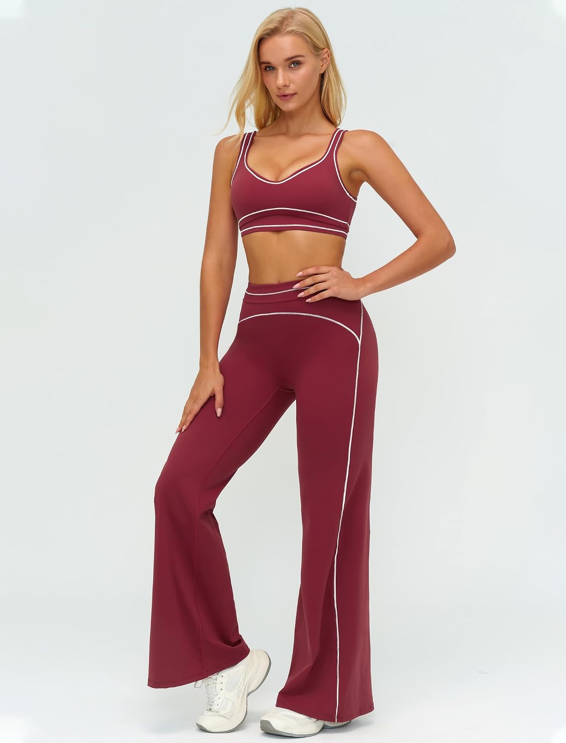 Women 2 Piece Workout U Back Color Block Sports Bra High Waist Tummy Control Active Leggings Yoga Pilates Outfits