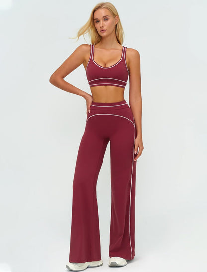 Women 2 Piece Workout U Back Color Block Sports Bra High Waist Tummy Control Active Leggings Yoga Pilates Outfits