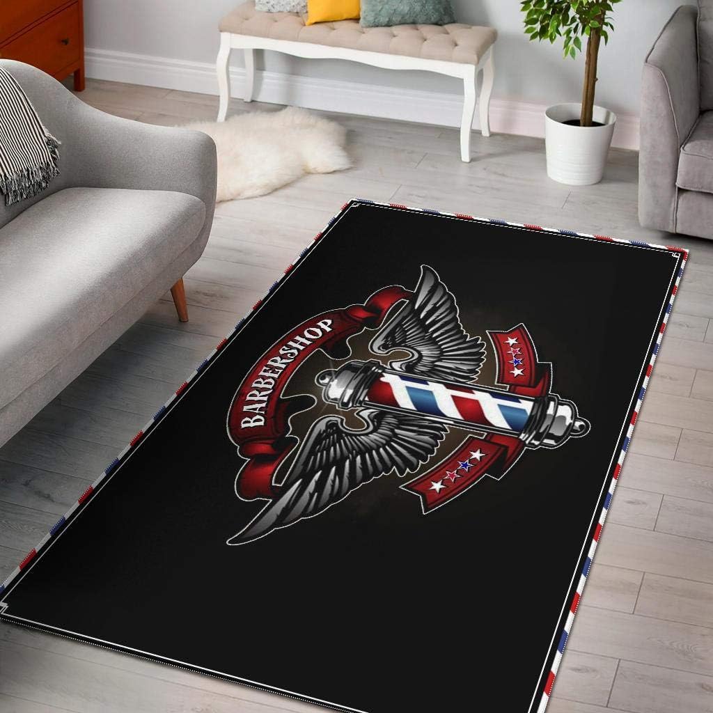 Barber Rug Barbershop Barber Pole and Wing Black Full Size Area Rug for Living Dinning Room Bedroom Kitchen, Nursery Rug Floor Carpet Yoga Mat