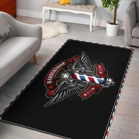 Barber Rug Barbershop Barber Pole and Wing Black Full Size Area Rug for Living Dinning Room Bedroom Kitchen, Nursery Rug Floor Carpet Yoga Mat