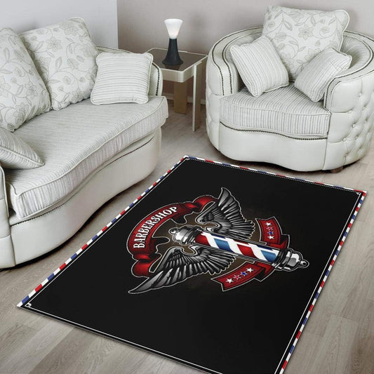 Barber Rug Barbershop Barber Pole and Wing Black Full Size Area Rug for Living Dinning Room Bedroom Kitchen, Nursery Rug Floor Carpet Yoga Mat