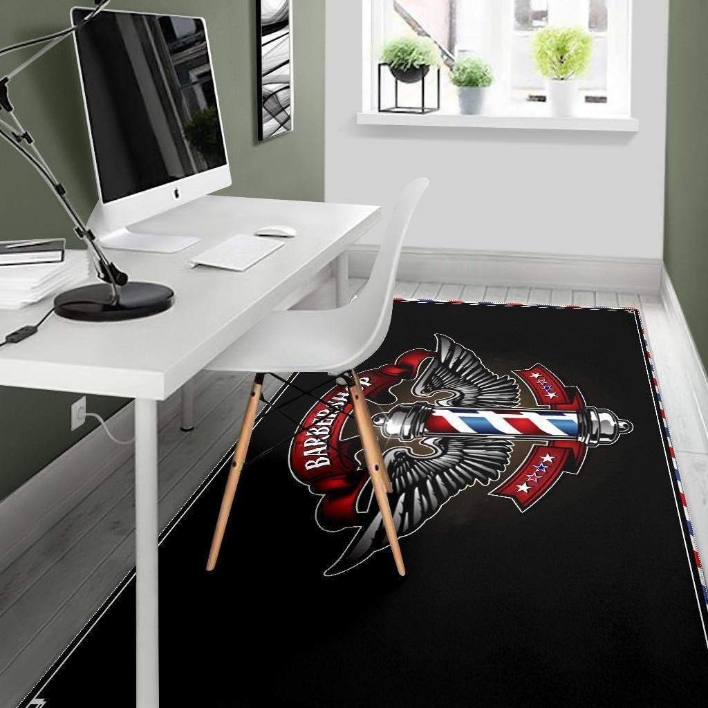 Barber Rug Barbershop Barber Pole and Wing Black Full Size Area Rug for Living Dinning Room Bedroom Kitchen, Nursery Rug Floor Carpet Yoga Mat