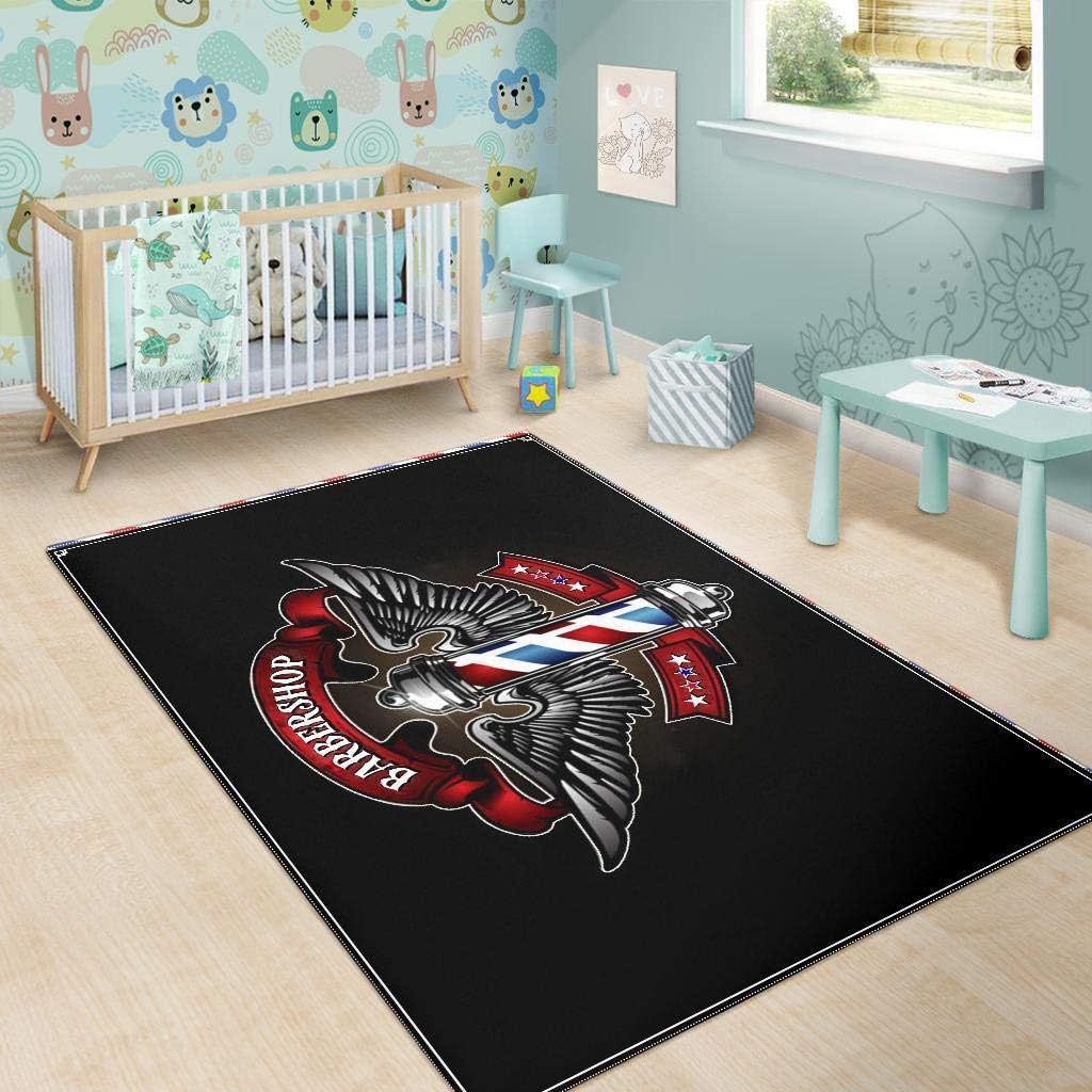 Barber Rug Barbershop Barber Pole and Wing Black Full Size Area Rug for Living Dinning Room Bedroom Kitchen, Nursery Rug Floor Carpet Yoga Mat