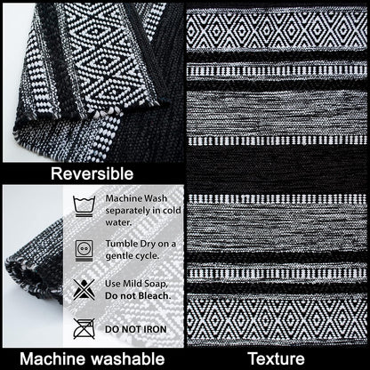 Farmhouse Rug 24''x36'' Black-White | Recycled Cotton Hand Woven Rug, Long Boho Rug | Perfect for Hallways, Kitchens, Bathroom, bedrooms, Meditation Yoga Mat | Machine Wash