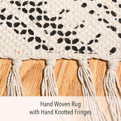 Farmhouse Rug 24''x36'' Black-White | Recycled Cotton Hand Woven Rug, Long Boho Rug | Perfect for Hallways, Kitchens, Bathroom, bedrooms, Meditation Yoga Mat | Machine Wash