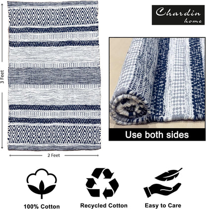 Farmhouse Rug 24''x36'' Black-White | Recycled Cotton Hand Woven Rug, Long Boho Rug | Perfect for Hallways, Kitchens, Bathroom, bedrooms, Meditation Yoga Mat | Machine Wash