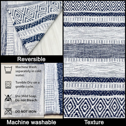 Farmhouse Rug 24''x36'' Black-White | Recycled Cotton Hand Woven Rug, Long Boho Rug | Perfect for Hallways, Kitchens, Bathroom, bedrooms, Meditation Yoga Mat | Machine Wash