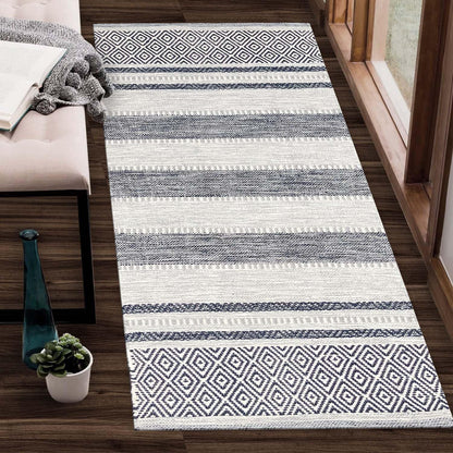 Farmhouse Rug 24''x36'' Black-White | Recycled Cotton Hand Woven Rug, Long Boho Rug | Perfect for Hallways, Kitchens, Bathroom, bedrooms, Meditation Yoga Mat | Machine Wash