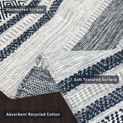 Farmhouse Rug 24''x36'' Black-White | Recycled Cotton Hand Woven Rug, Long Boho Rug | Perfect for Hallways, Kitchens, Bathroom, bedrooms, Meditation Yoga Mat | Machine Wash