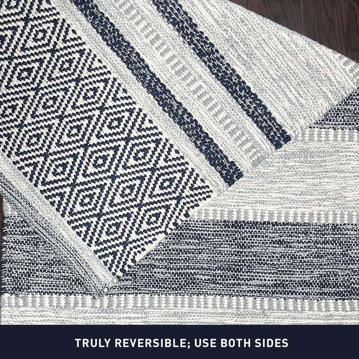 Farmhouse Rug 24''x36'' Black-White | Recycled Cotton Hand Woven Rug, Long Boho Rug | Perfect for Hallways, Kitchens, Bathroom, bedrooms, Meditation Yoga Mat | Machine Wash