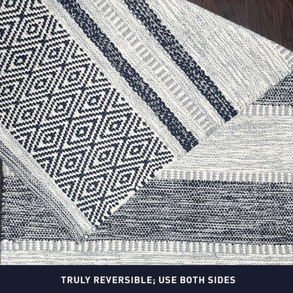 Farmhouse Rug 24''x36'' Black-White | Recycled Cotton Hand Woven Rug, Long Boho Rug | Perfect for Hallways, Kitchens, Bathroom, bedrooms, Meditation Yoga Mat | Machine Wash