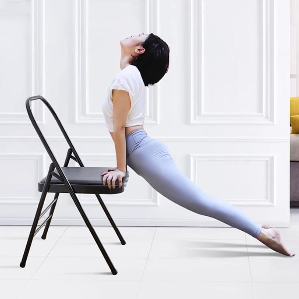 Yoga Auxiliary Chair Relieve Back Pain Chair Portable Folding Yoga Chair with Non-Slip Feet Covers Balance Handstand Flexibility Training Tool