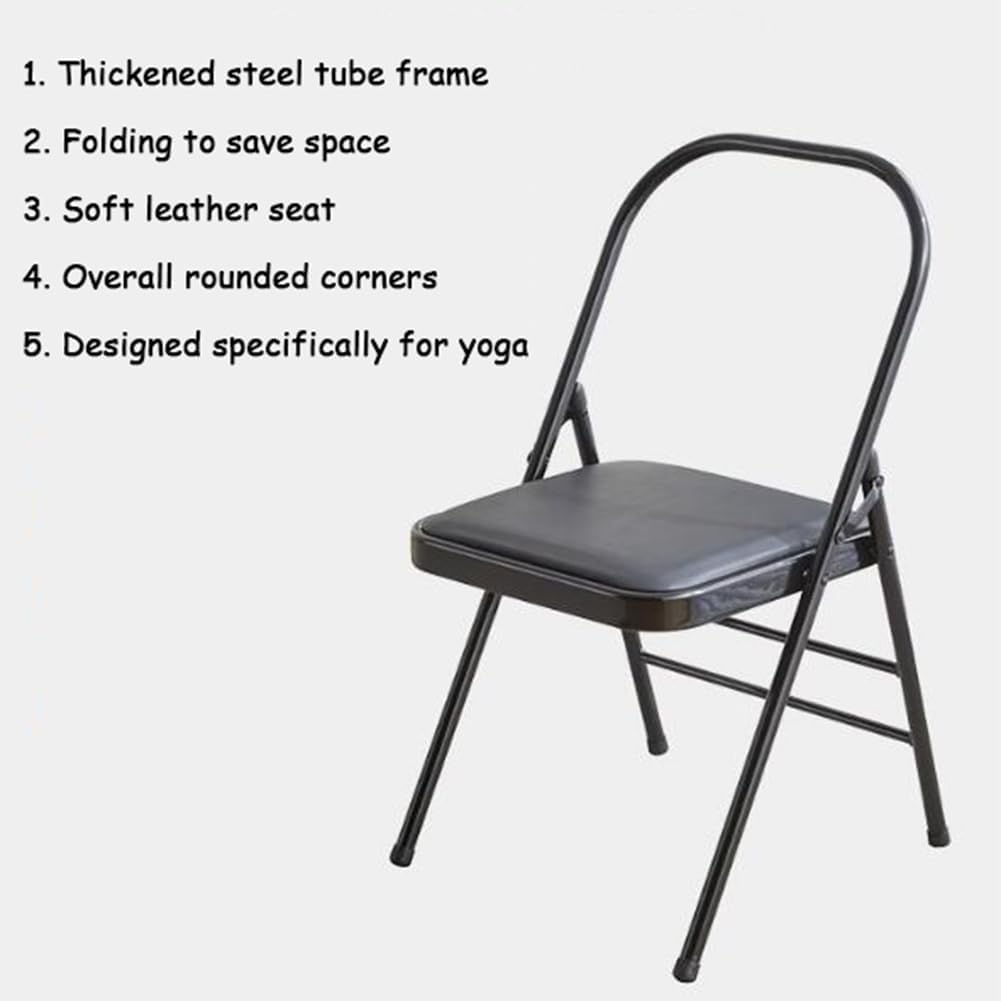 Yoga Auxiliary Chair Relieve Back Pain Chair Portable Folding Yoga Chair with Non-Slip Feet Covers Balance Handstand Flexibility Training Tool