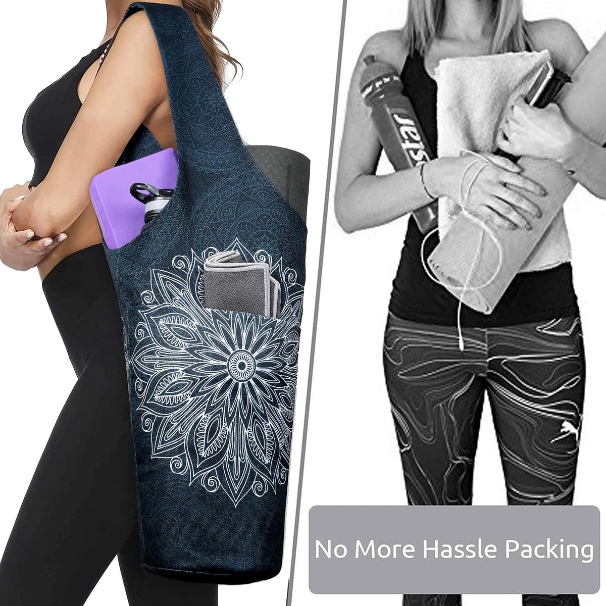 Yoga Mat Bag - Long Tote with Pockets - Holds More Yoga Accessories - Yoga Bag Fit Most Size Mats - Yoga Mat Carrier