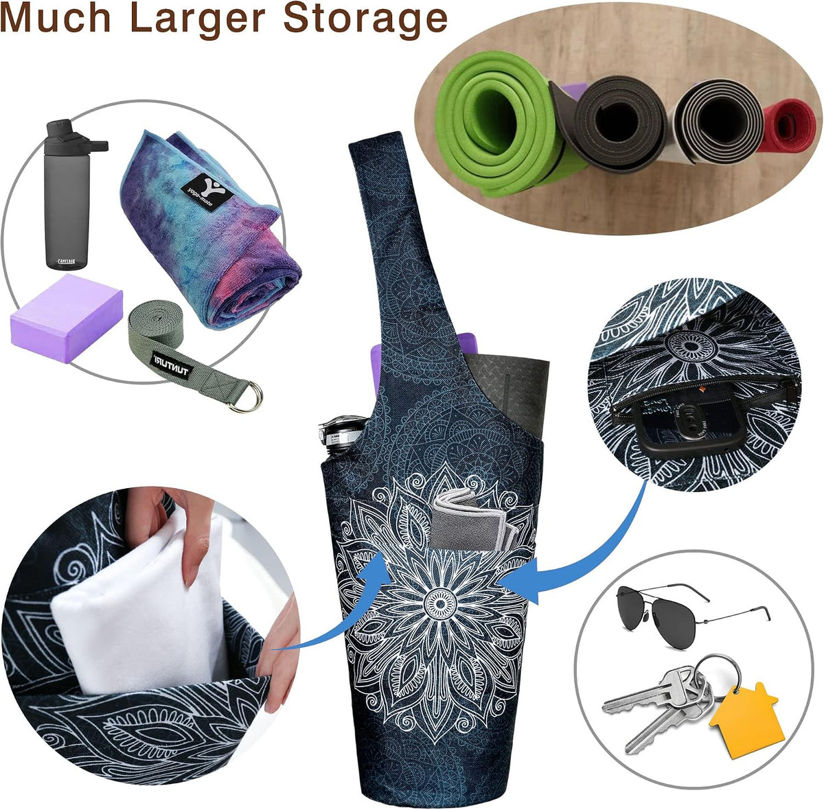 Yoga Mat Bag - Long Tote with Pockets - Holds More Yoga Accessories - Yoga Bag Fit Most Size Mats - Yoga Mat Carrier