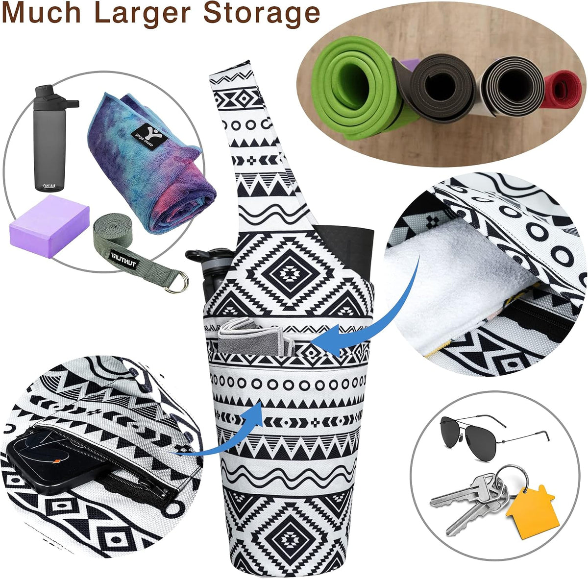 Yoga Mat Bag - Long Tote with Pockets - Holds More Yoga Accessories - Yoga Bag Fit Most Size Mats - Yoga Mat Carrier