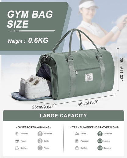 Gym Bag Womens Mens with Shoes Compartment and Wet Pocket Travel Duffel Bag for Women for Plane Sport Gym Tote Bags Swimming Yoga Waterproof Weekend Overnight Carry on Bag Hospital Holdalls