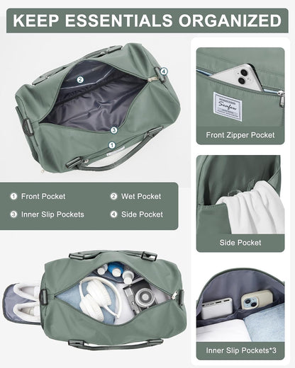 Gym Bag Womens Mens with Shoes Compartment and Wet Pocket Travel Duffel Bag for Women for Plane Sport Gym Tote Bags Swimming Yoga Waterproof Weekend Overnight Carry on Bag Hospital Holdalls