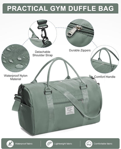 Gym Bag Womens Mens with Shoes Compartment and Wet Pocket Travel Duffel Bag for Women for Plane Sport Gym Tote Bags Swimming Yoga Waterproof Weekend Overnight Carry on Bag Hospital Holdalls
