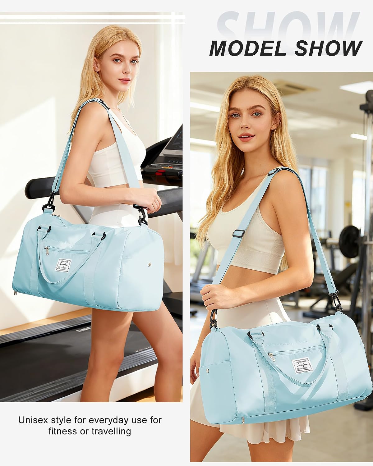 Gym Bag Womens Mens with Shoes Compartment and Wet Pocket Travel Duffel Bag for Women for Plane Sport Gym Tote Bags Swimming Yoga Waterproof Weekend Overnight Carry on Bag Hospital Holdalls