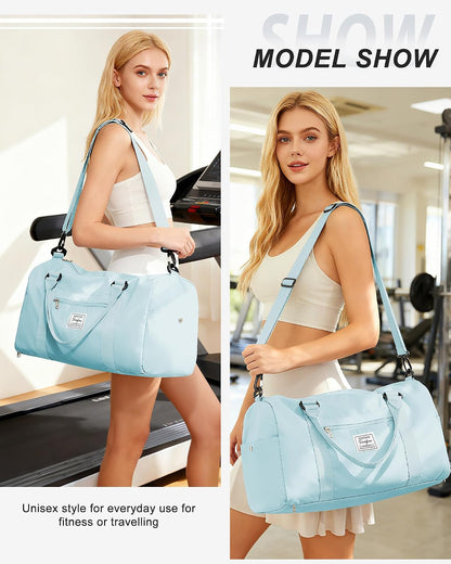 Gym Bag Womens Mens with Shoes Compartment and Wet Pocket Travel Duffel Bag for Women for Plane Sport Gym Tote Bags Swimming Yoga Waterproof Weekend Overnight Carry on Bag Hospital Holdalls