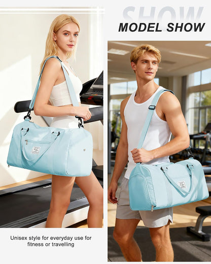 Gym Bag Womens Mens with Shoes Compartment and Wet Pocket Travel Duffel Bag for Women for Plane Sport Gym Tote Bags Swimming Yoga Waterproof Weekend Overnight Carry on Bag Hospital Holdalls