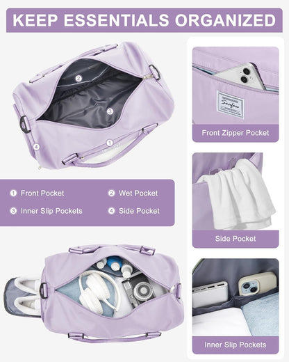 Gym Bag Womens Mens with Shoes Compartment and Wet Pocket Travel Duffel Bag for Women for Plane Sport Gym Tote Bags Swimming Yoga Waterproof Weekend Overnight Carry on Bag Hospital Holdalls