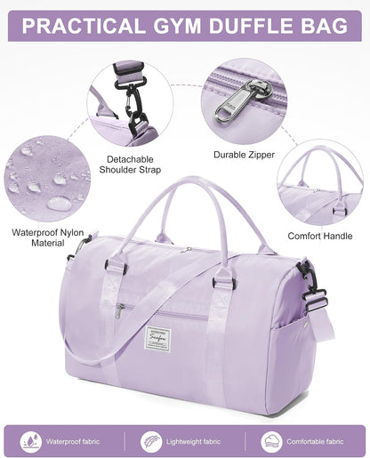 Gym Bag Womens Mens with Shoes Compartment and Wet Pocket Travel Duffel Bag for Women for Plane Sport Gym Tote Bags Swimming Yoga Waterproof Weekend Overnight Carry on Bag Hospital Holdalls