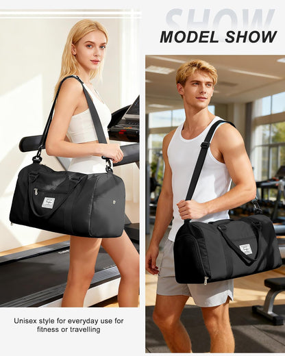 Gym Bag Womens Mens with Shoes Compartment and Wet Pocket Travel Duffel Bag for Women for Plane Sport Gym Tote Bags Swimming Yoga Waterproof Weekend Overnight Carry on Bag Hospital Holdalls