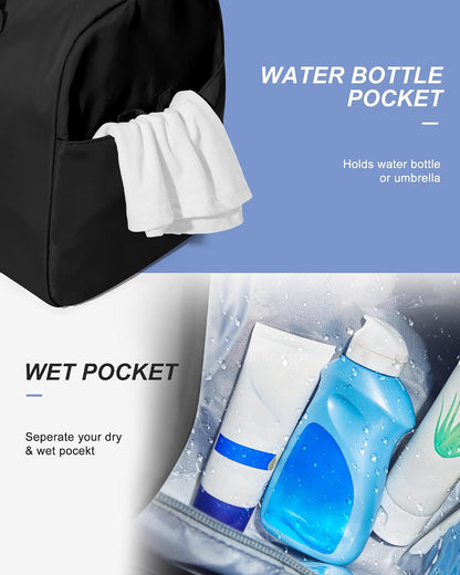 Gym Bag Womens Mens with Shoes Compartment and Wet Pocket Travel Duffel Bag for Women for Plane Sport Gym Tote Bags Swimming Yoga Waterproof Weekend Overnight Carry on Bag Hospital Holdalls