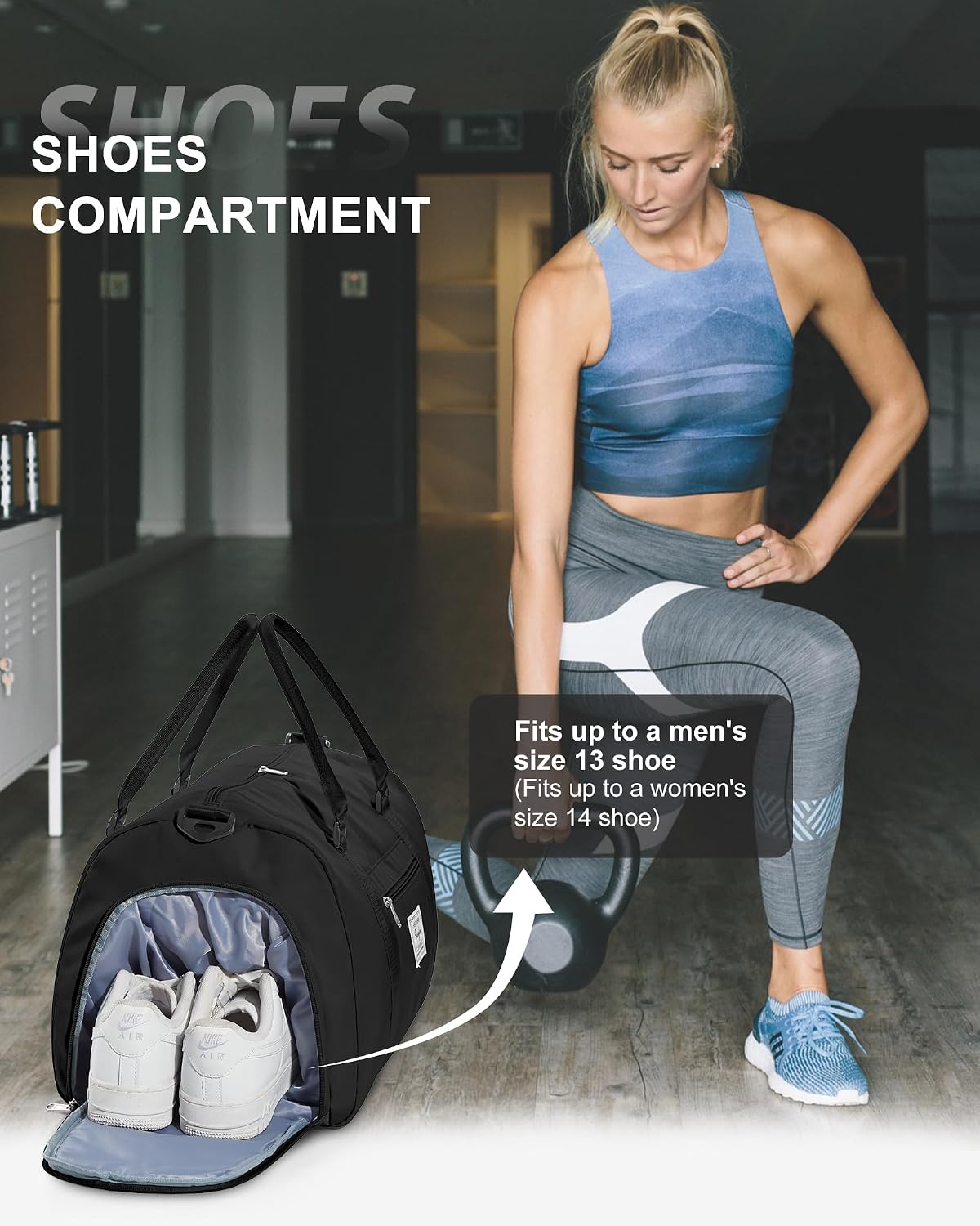 Gym Bag Womens Mens with Shoes Compartment and Wet Pocket Travel Duffel Bag for Women for Plane Sport Gym Tote Bags Swimming Yoga Waterproof Weekend Overnight Carry on Bag Hospital Holdalls
