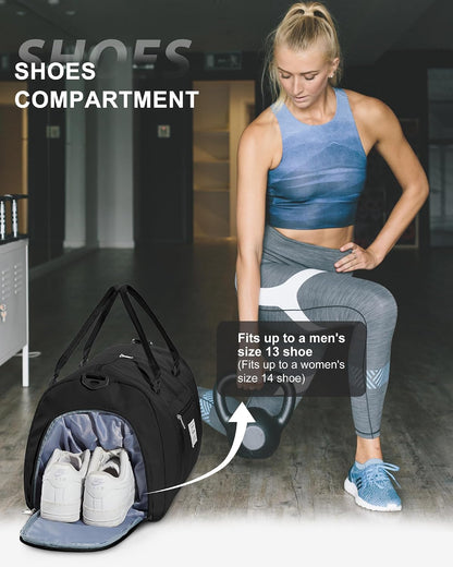 Gym Bag Womens Mens with Shoes Compartment and Wet Pocket Travel Duffel Bag for Women for Plane Sport Gym Tote Bags Swimming Yoga Waterproof Weekend Overnight Carry on Bag Hospital Holdalls
