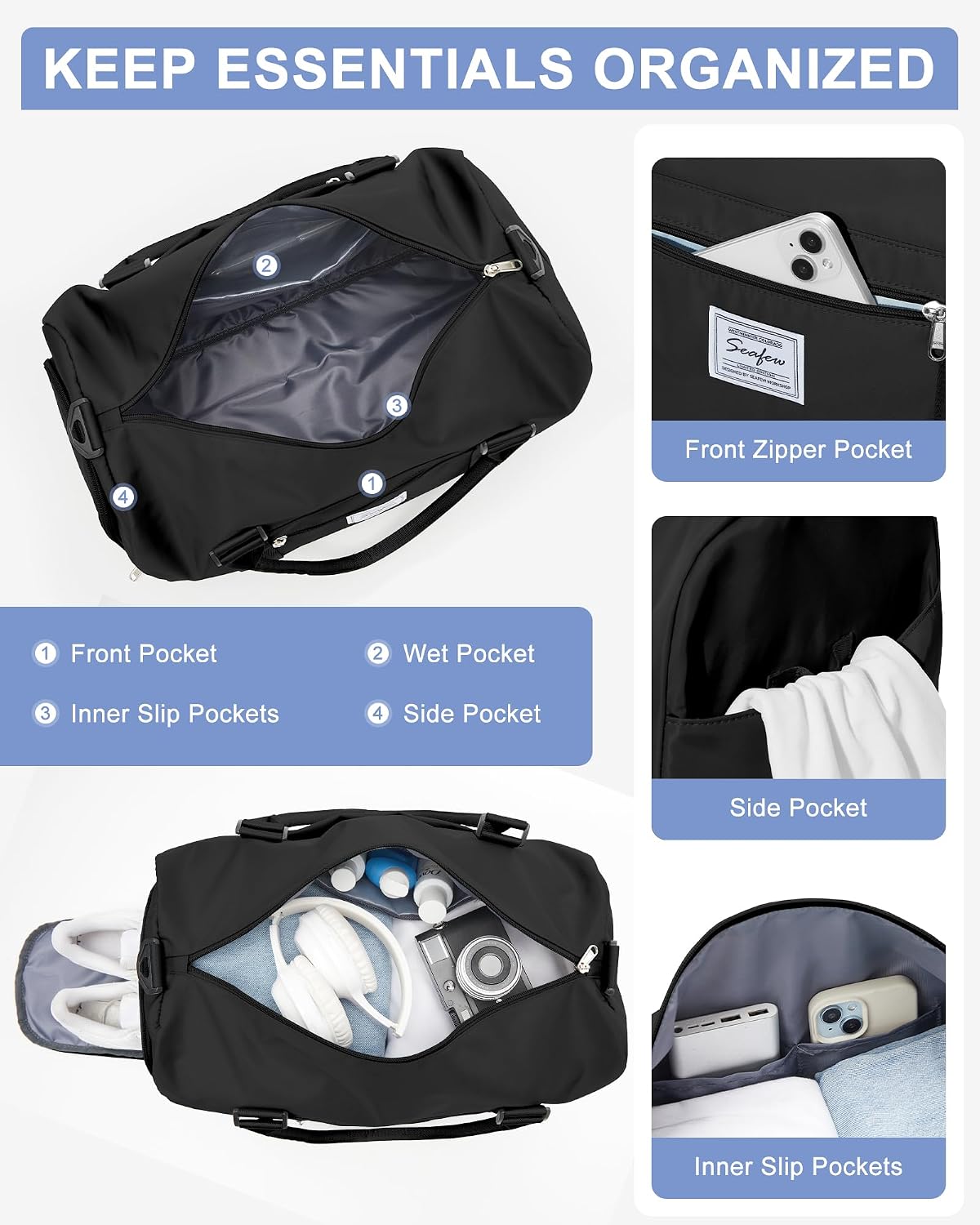 Gym Bag Womens Mens with Shoes Compartment and Wet Pocket Travel Duffel Bag for Women for Plane Sport Gym Tote Bags Swimming Yoga Waterproof Weekend Overnight Carry on Bag Hospital Holdalls