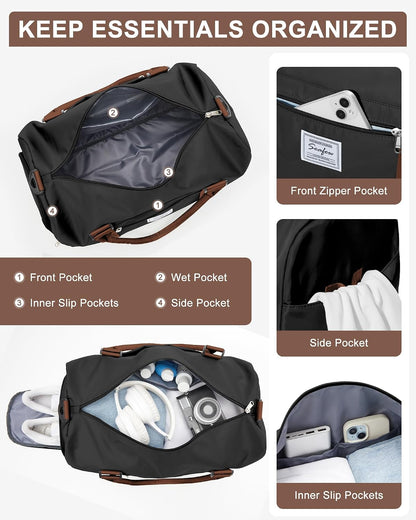 Gym Bag Womens Mens with Shoes Compartment and Wet Pocket Travel Duffel Bag for Women for Plane Sport Gym Tote Bags Swimming Yoga Waterproof Weekend Overnight Carry on Bag Hospital Holdalls